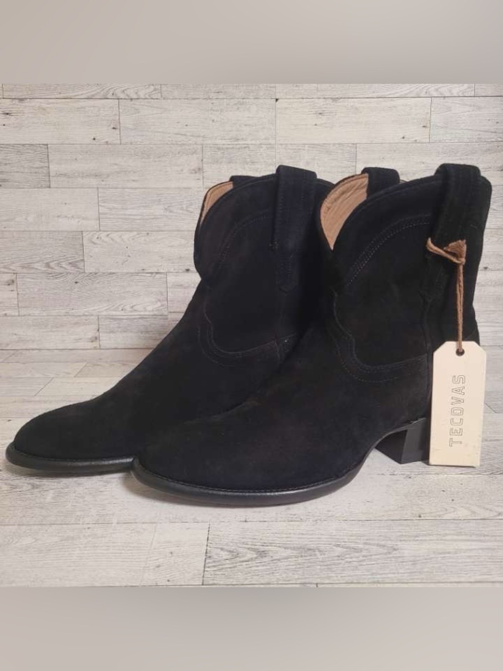 Women’s Tecovas The Lucy Black Suede Leather Western Rodeo Cowboy Boots Size 9